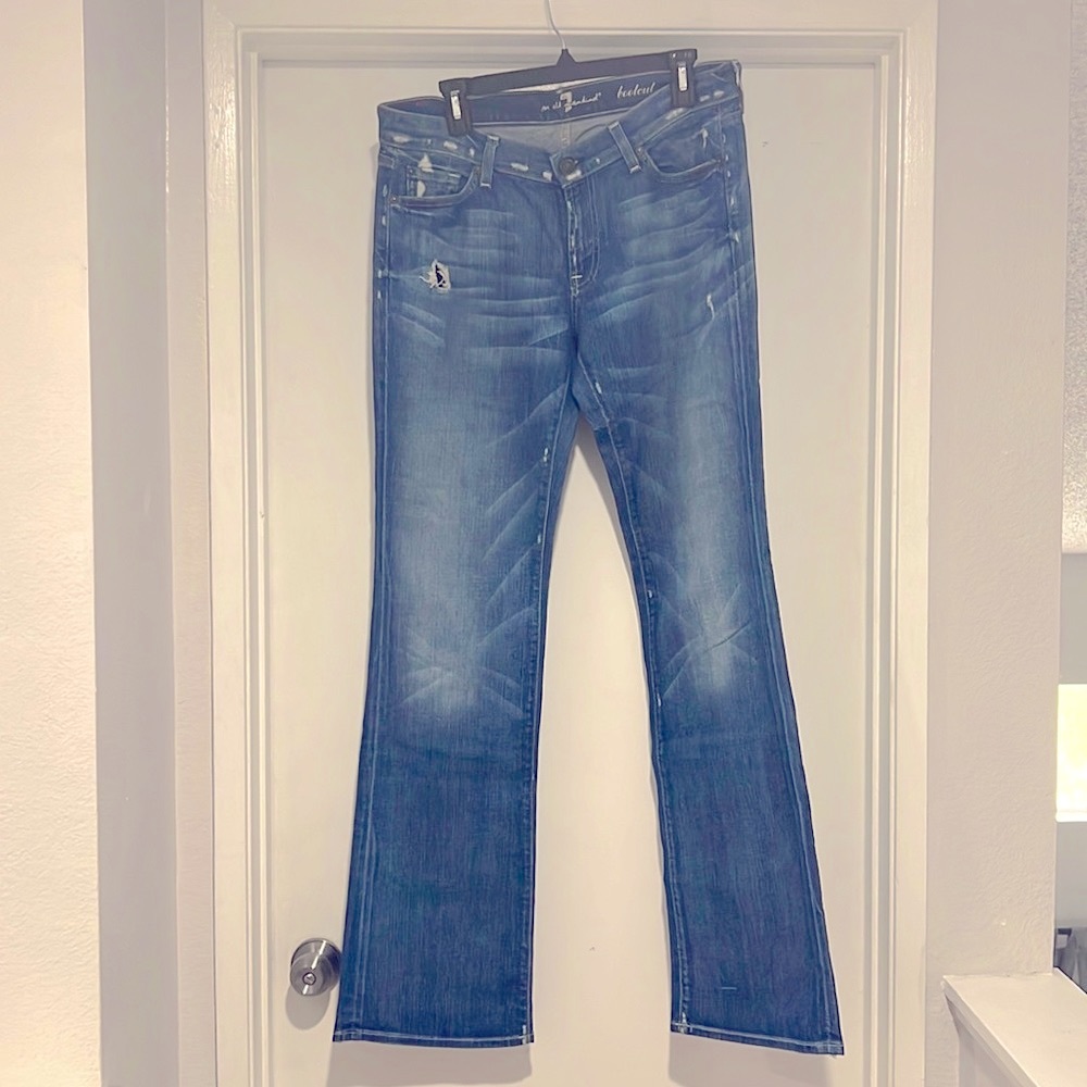 7 FOR ALL MANKIND Distressed Blue wash Bootcut Jeans